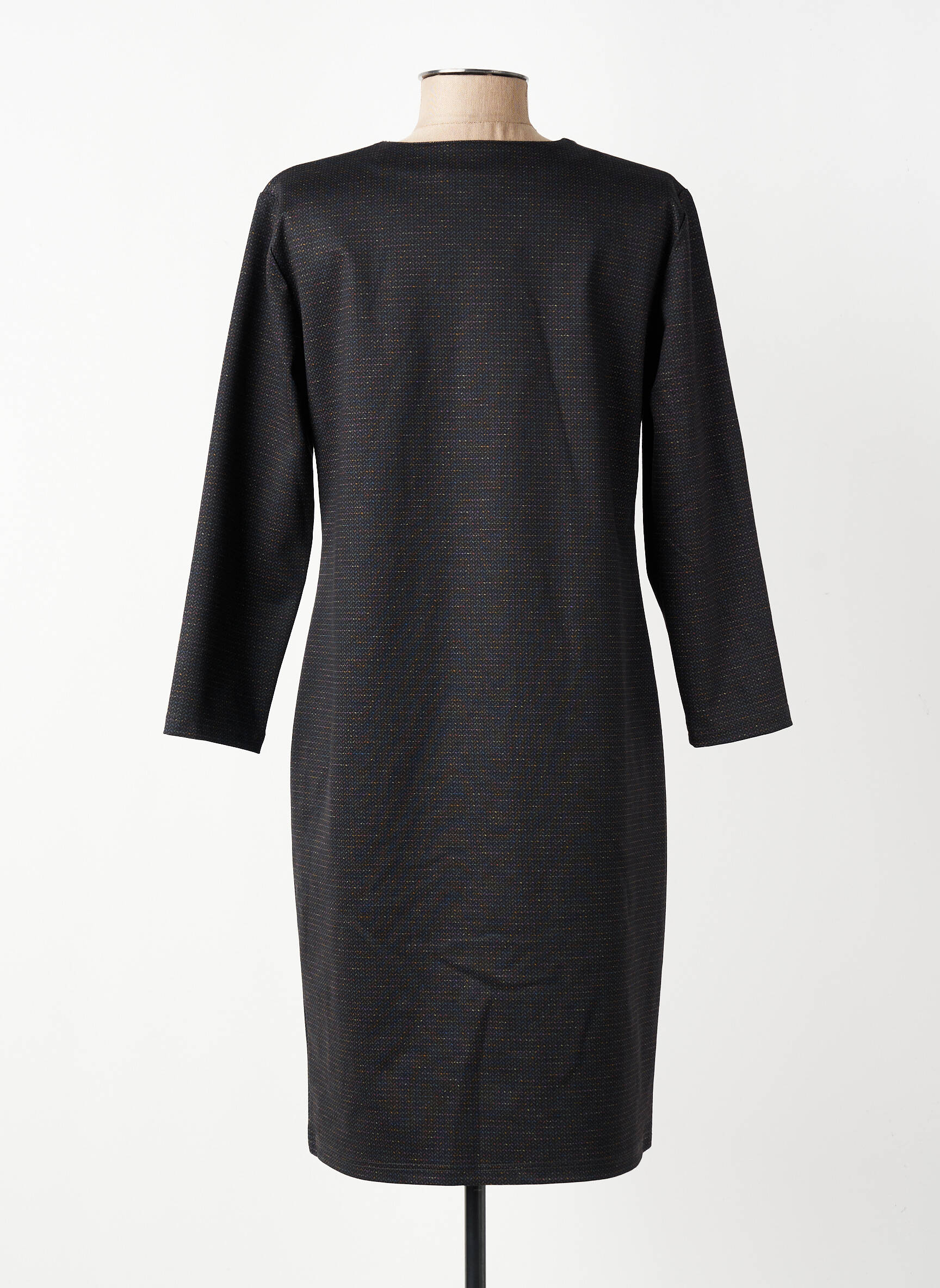 Robe mi-longue imprimé fantaisie manches longues noir GEVANA femme