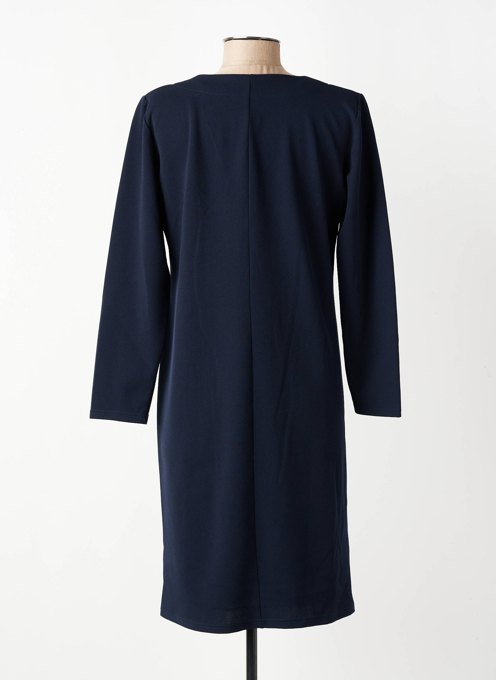 Robe mi-longue tissage crêpe manches longues bleu GEVANA femme
