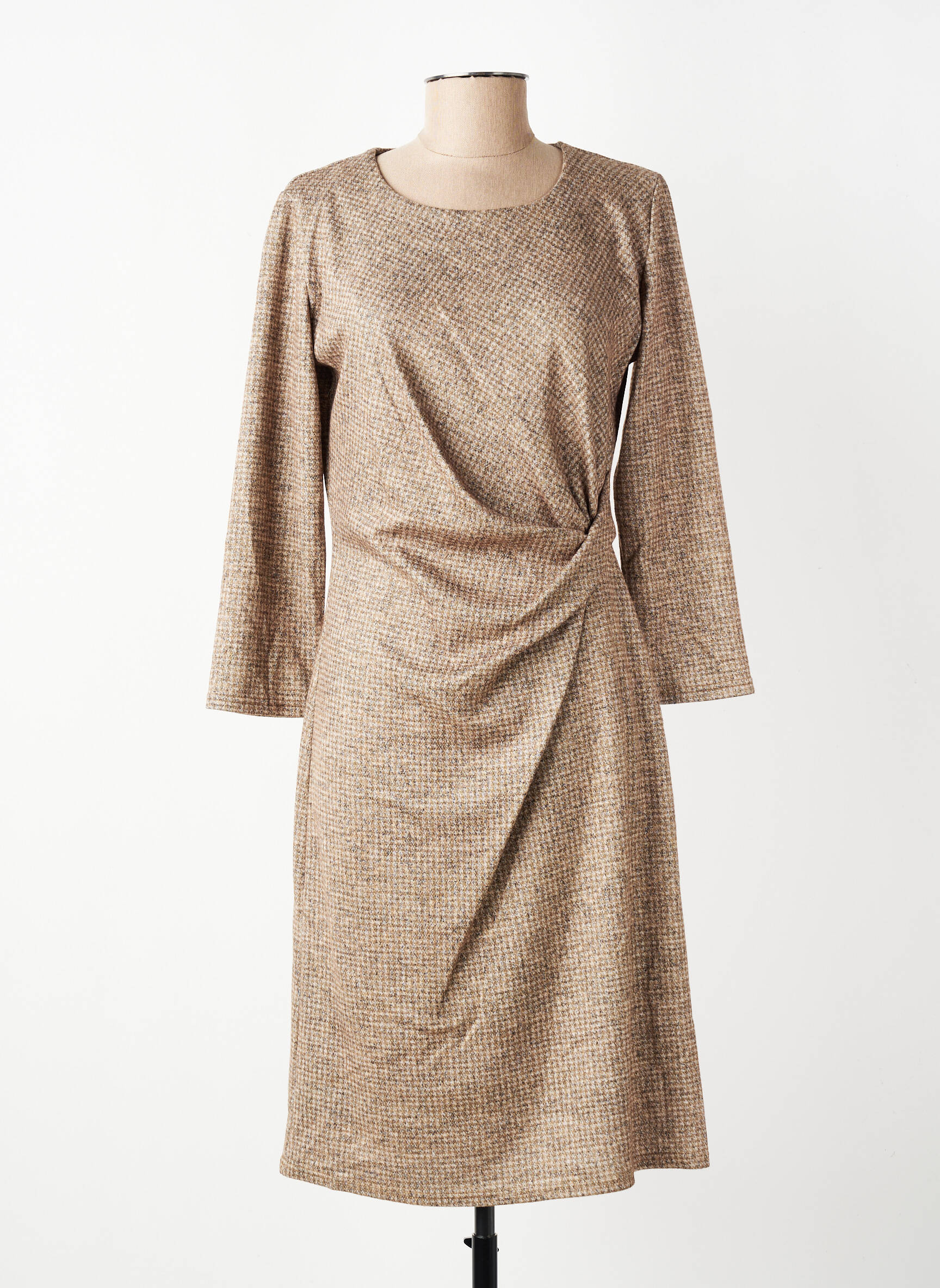 Robe mi-longue manches longues manches longues beige GEVANA femme