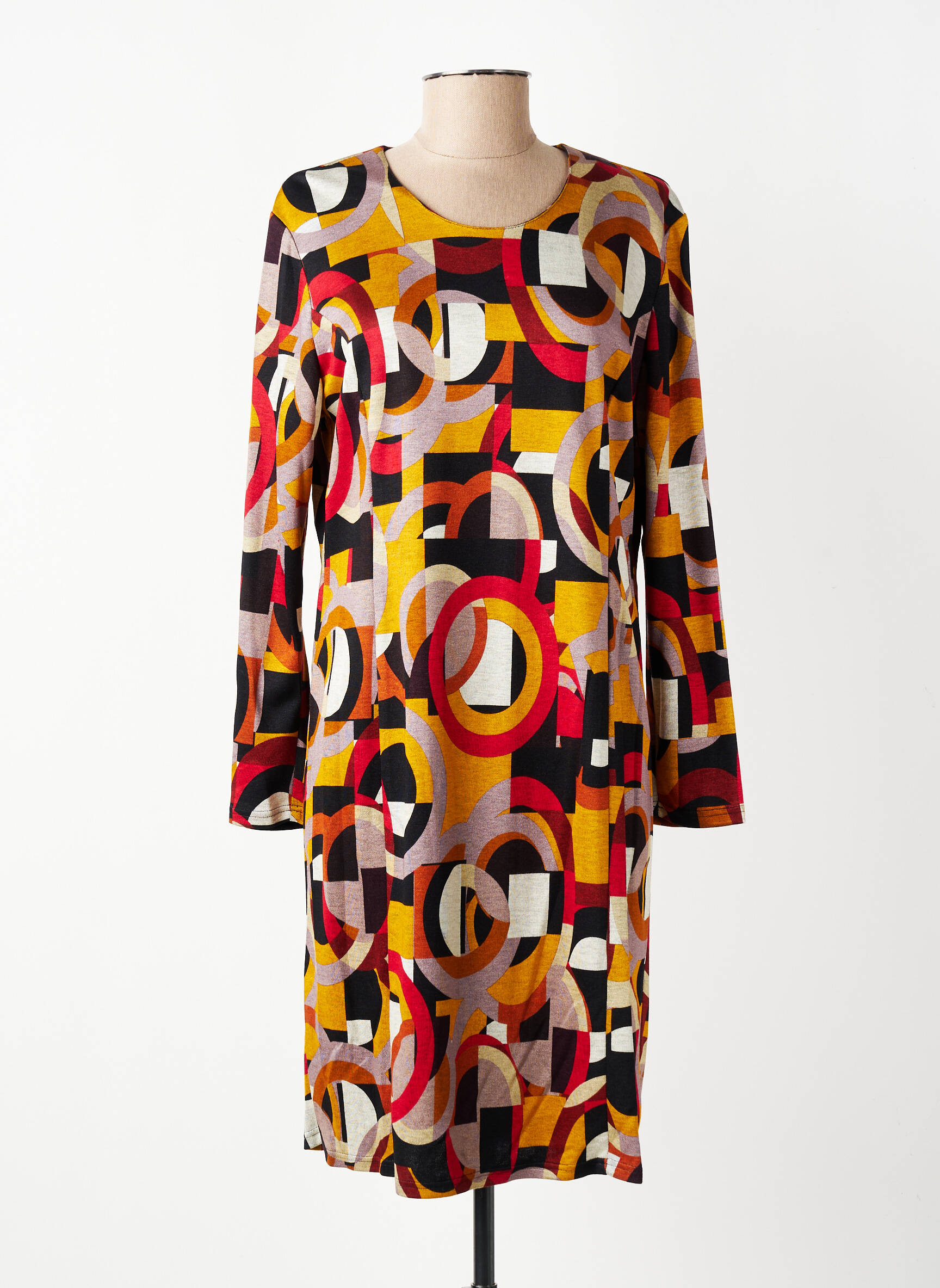 Robe mi-longue manches longues manches longues jaune GEVANA femme