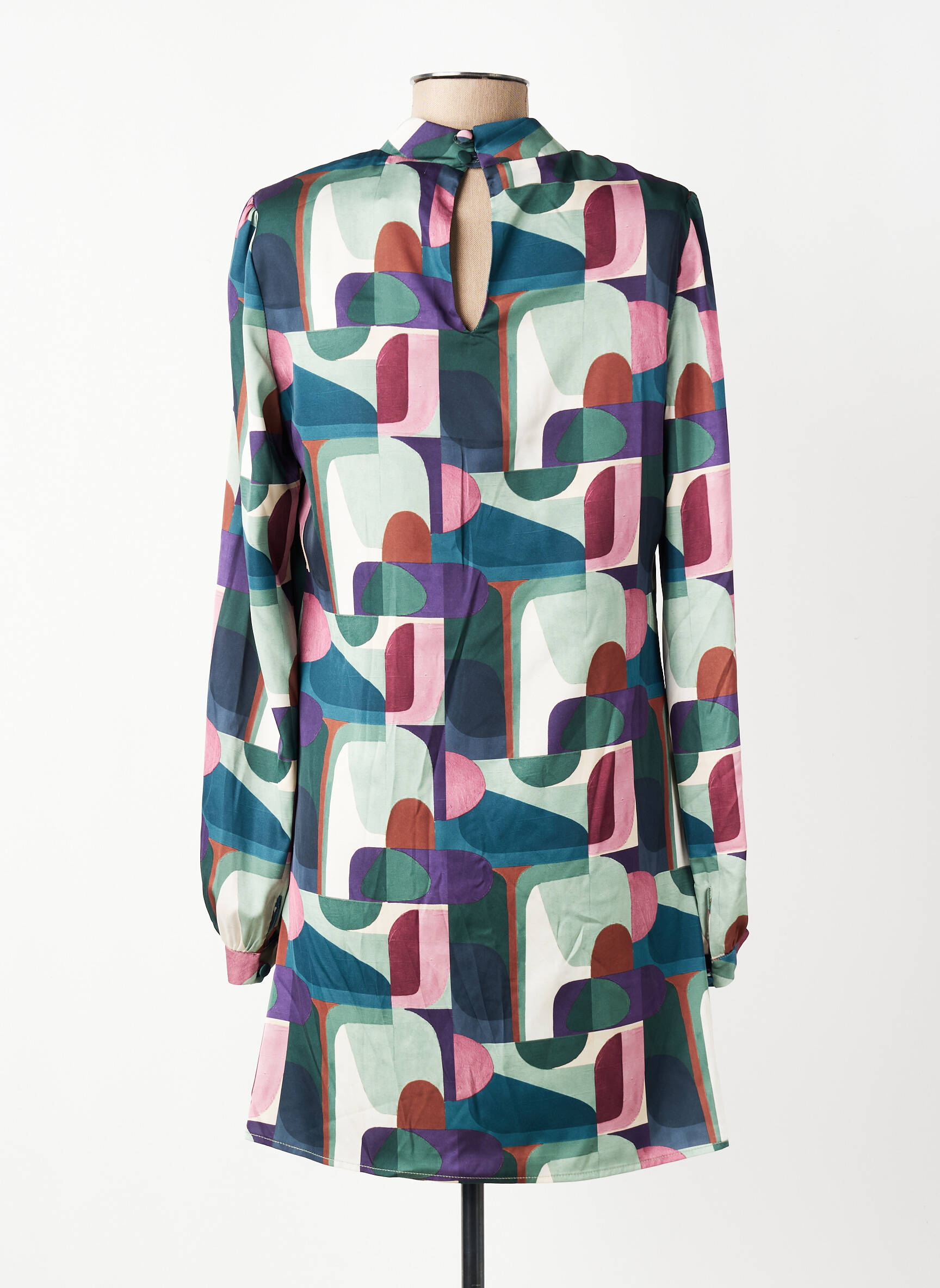 Robe courte coupe fluide manches longues vert GEVANA femme
