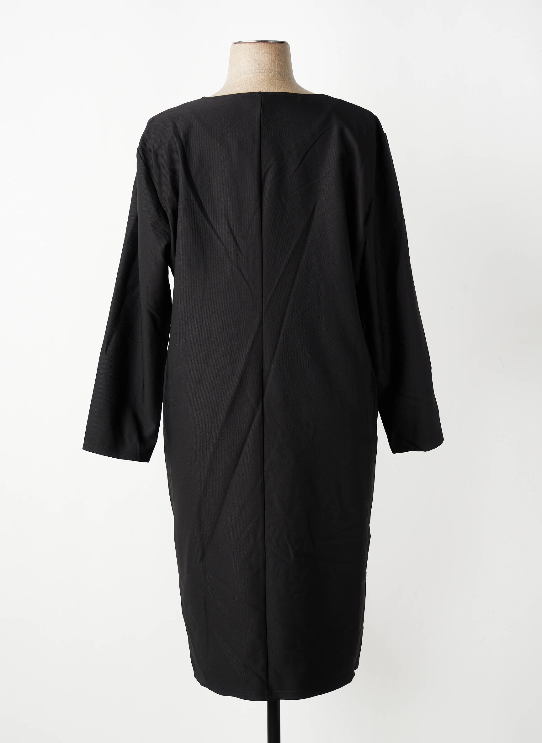 Robe mi-longue tissage crêpe manches longues noir GEVANA femme