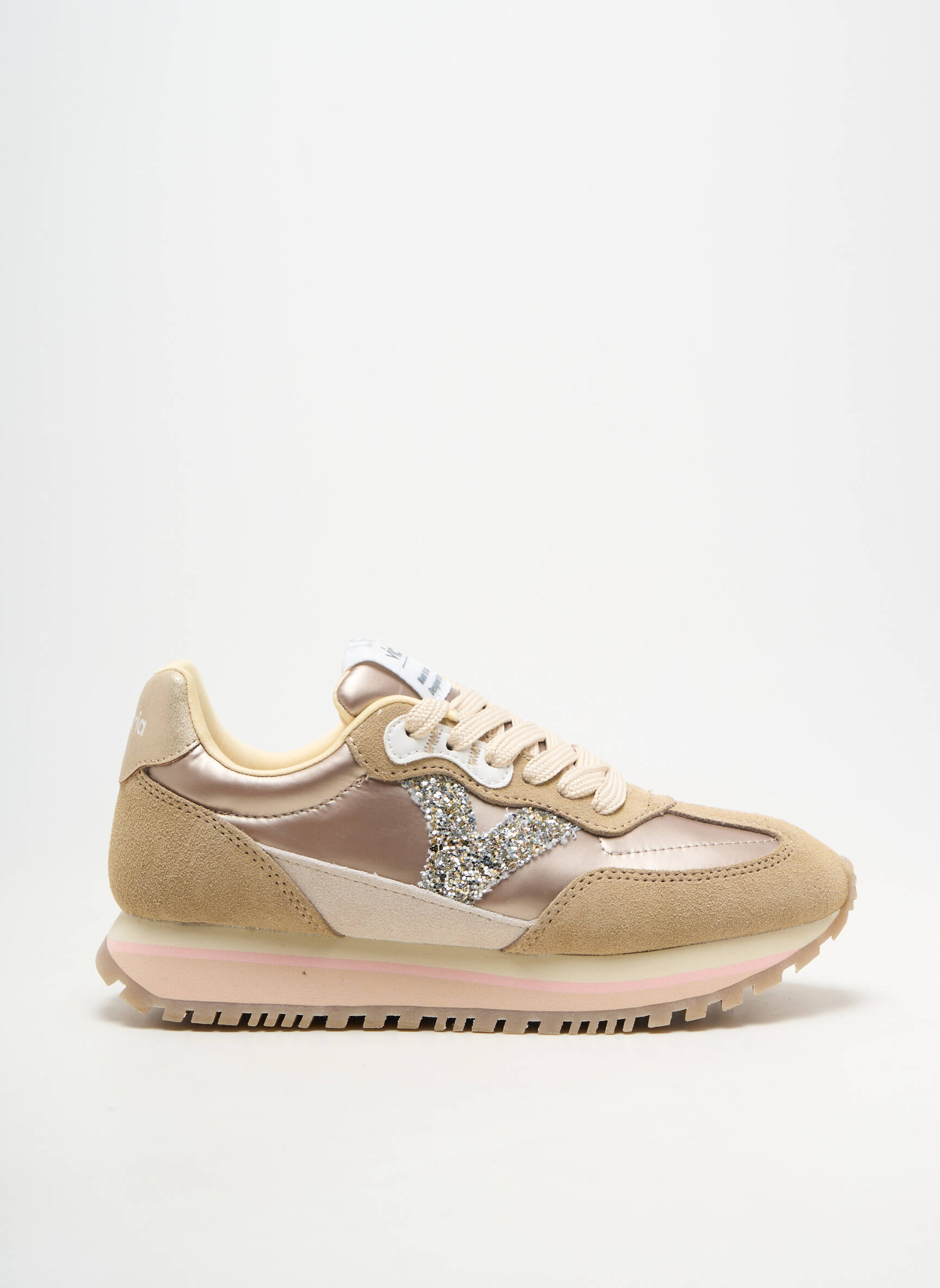 Baskets matière lisse talon plat jusqu'à 3cm rose VICTORIA femme