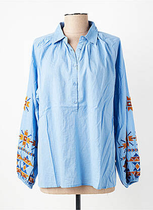 Blouse tissage popeline manches longues bleu HOD femme