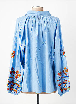 Blouse tissage popeline manches longues bleu HOD femme