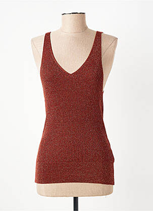 Pull col v sans manche marron HOD femme