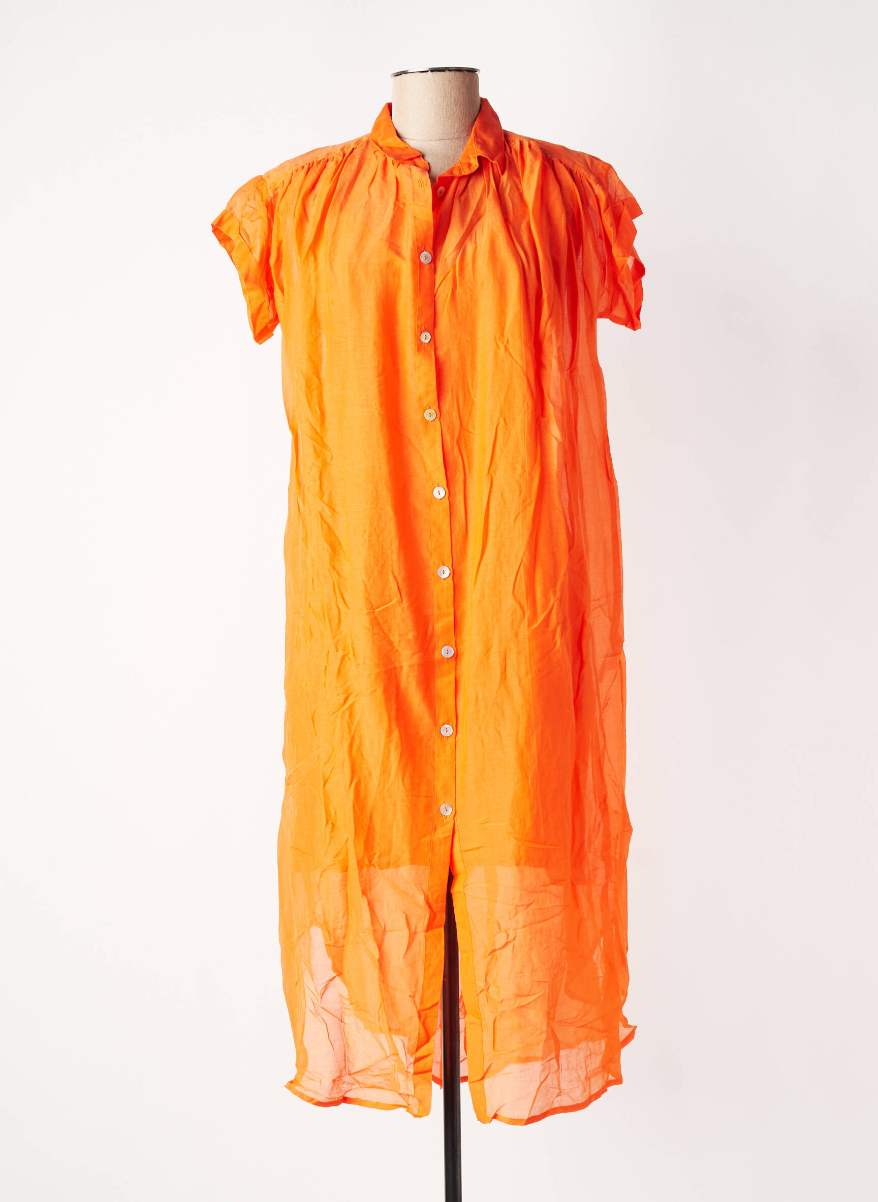 Robe mi-longue coupe fluide manches courtes orange HOD femme