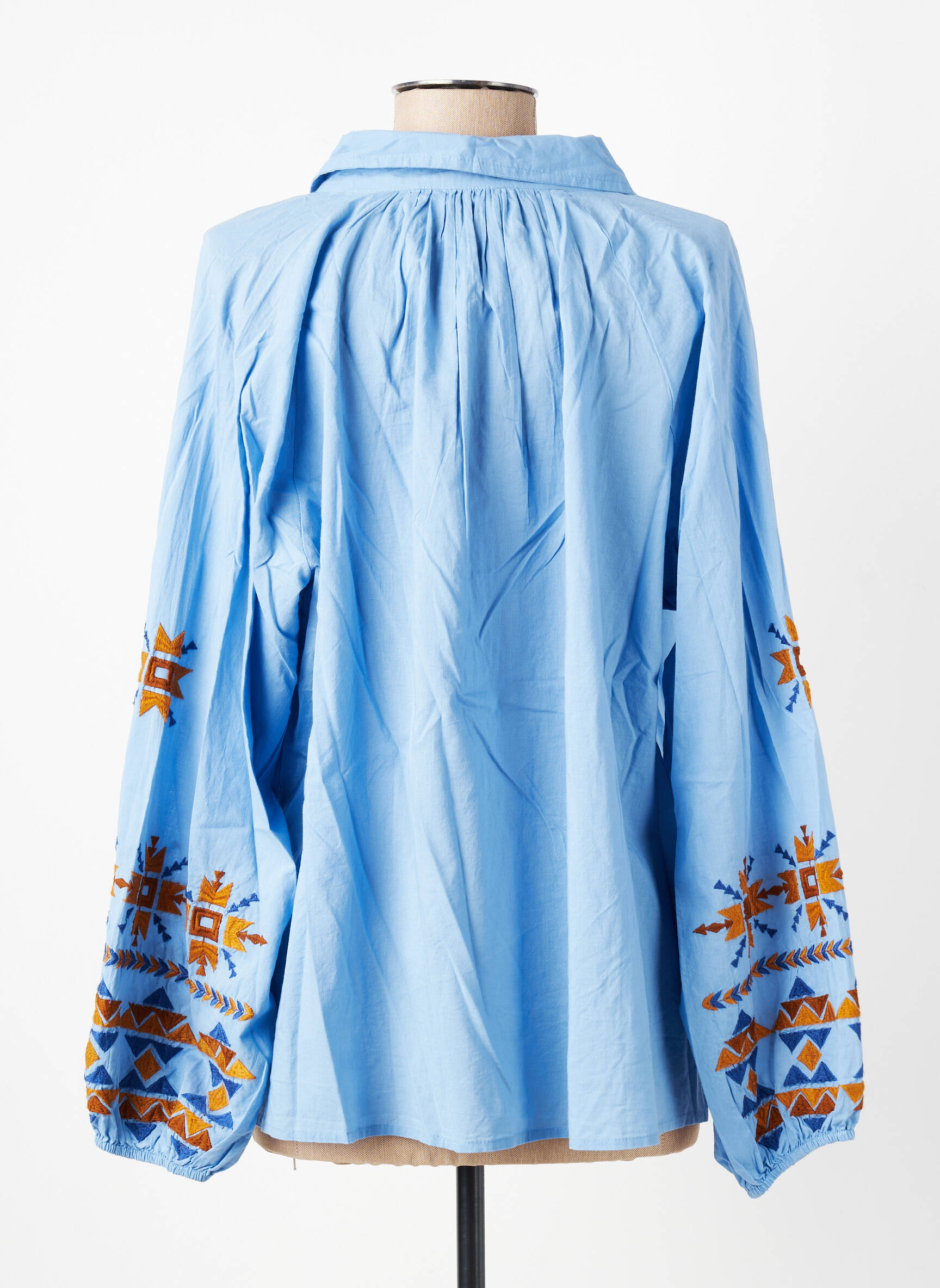 Blouse tissage popeline manches longues bleu HOD femme