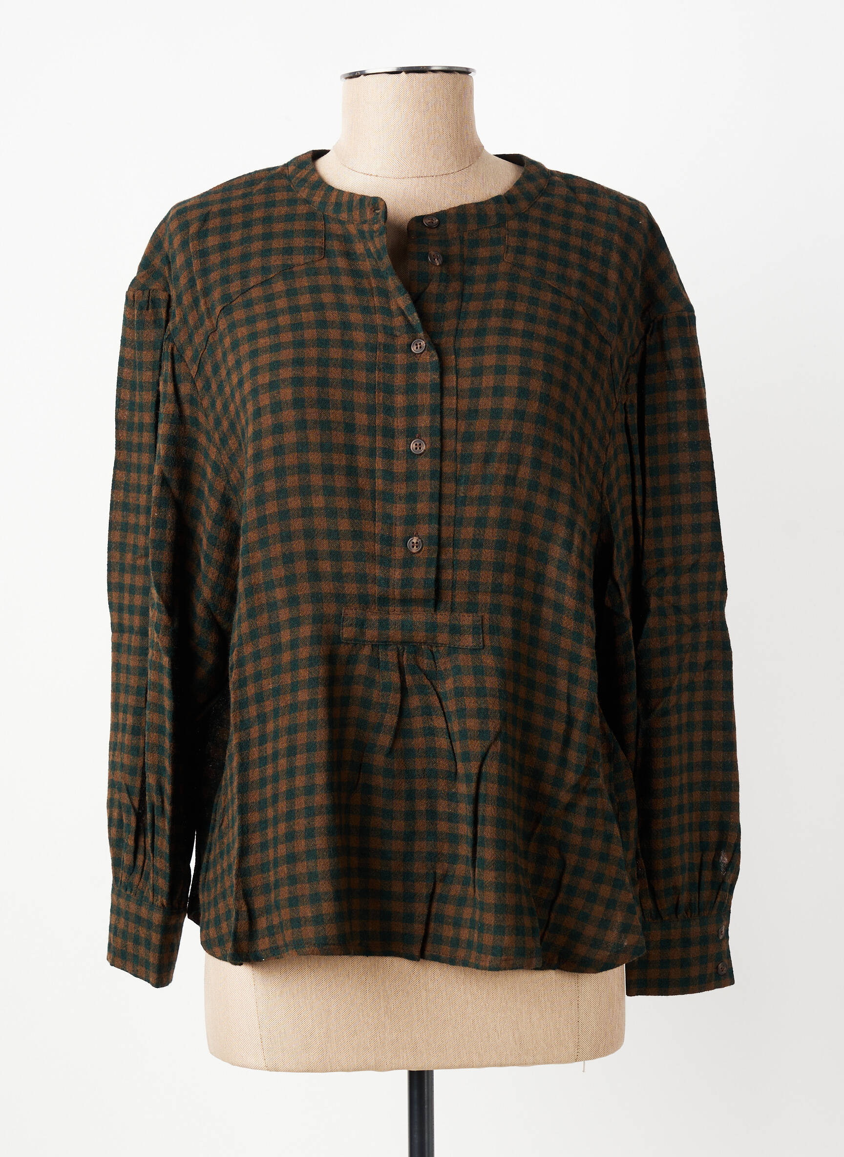 Blouse tissage popeline manches longues marron HOD femme