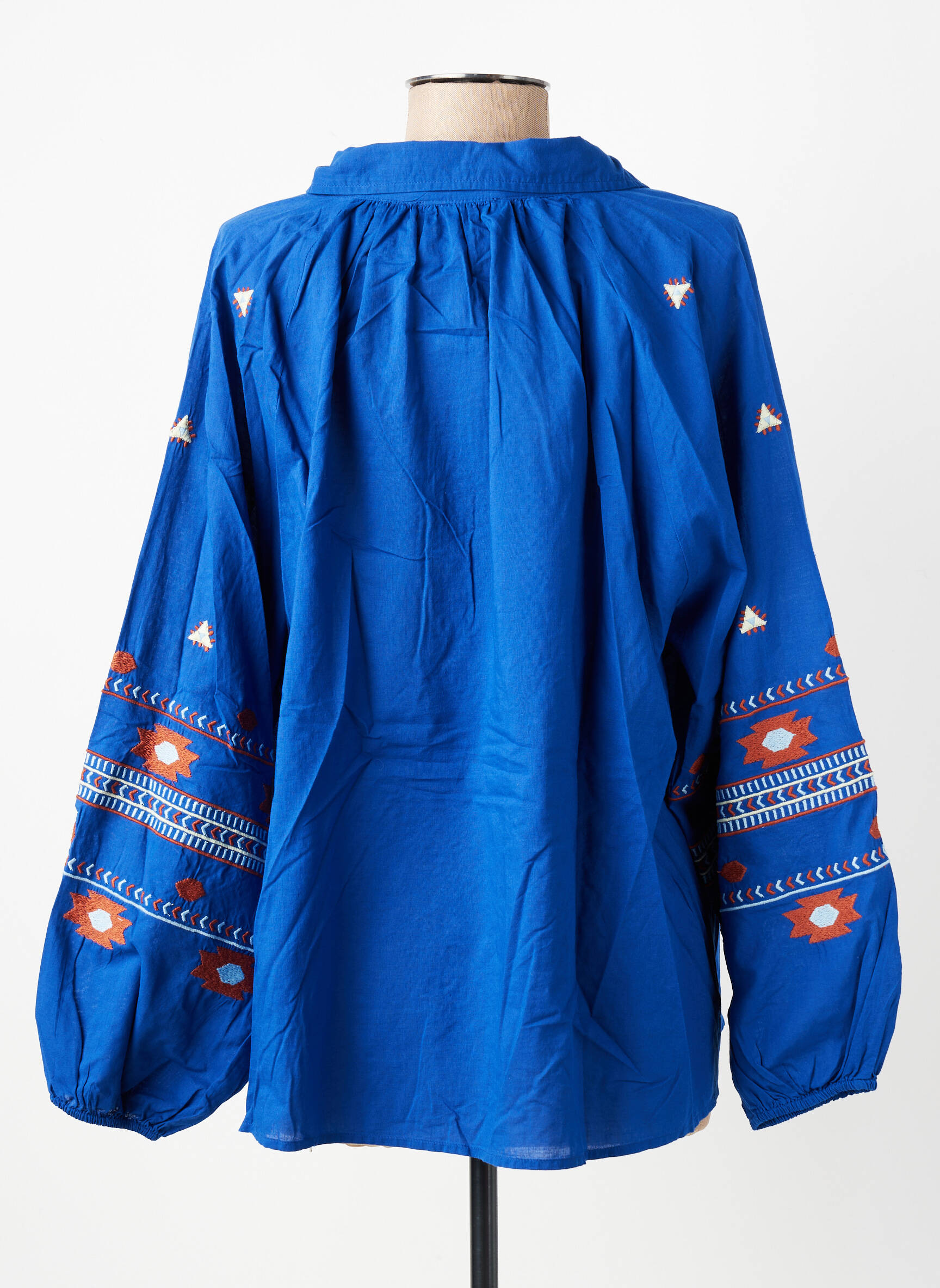 Blouse tissage popeline manches longues bleu HOD femme