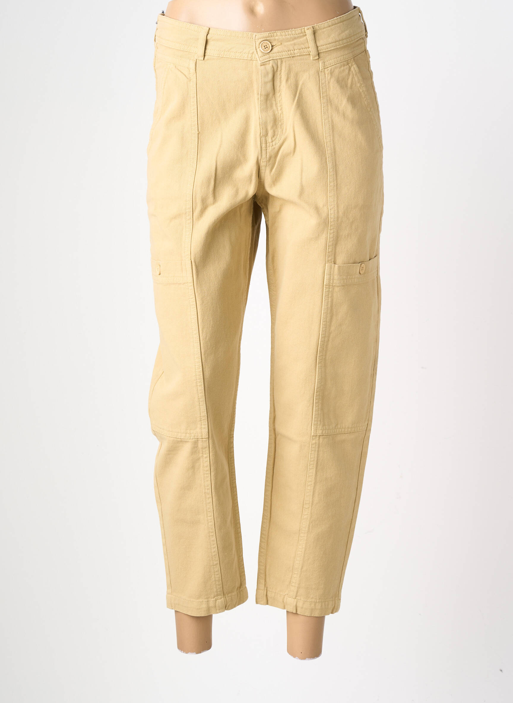 Pantalon 7/8 fermeture zippée sous rabat boutonné taille normale beige FIVE femme