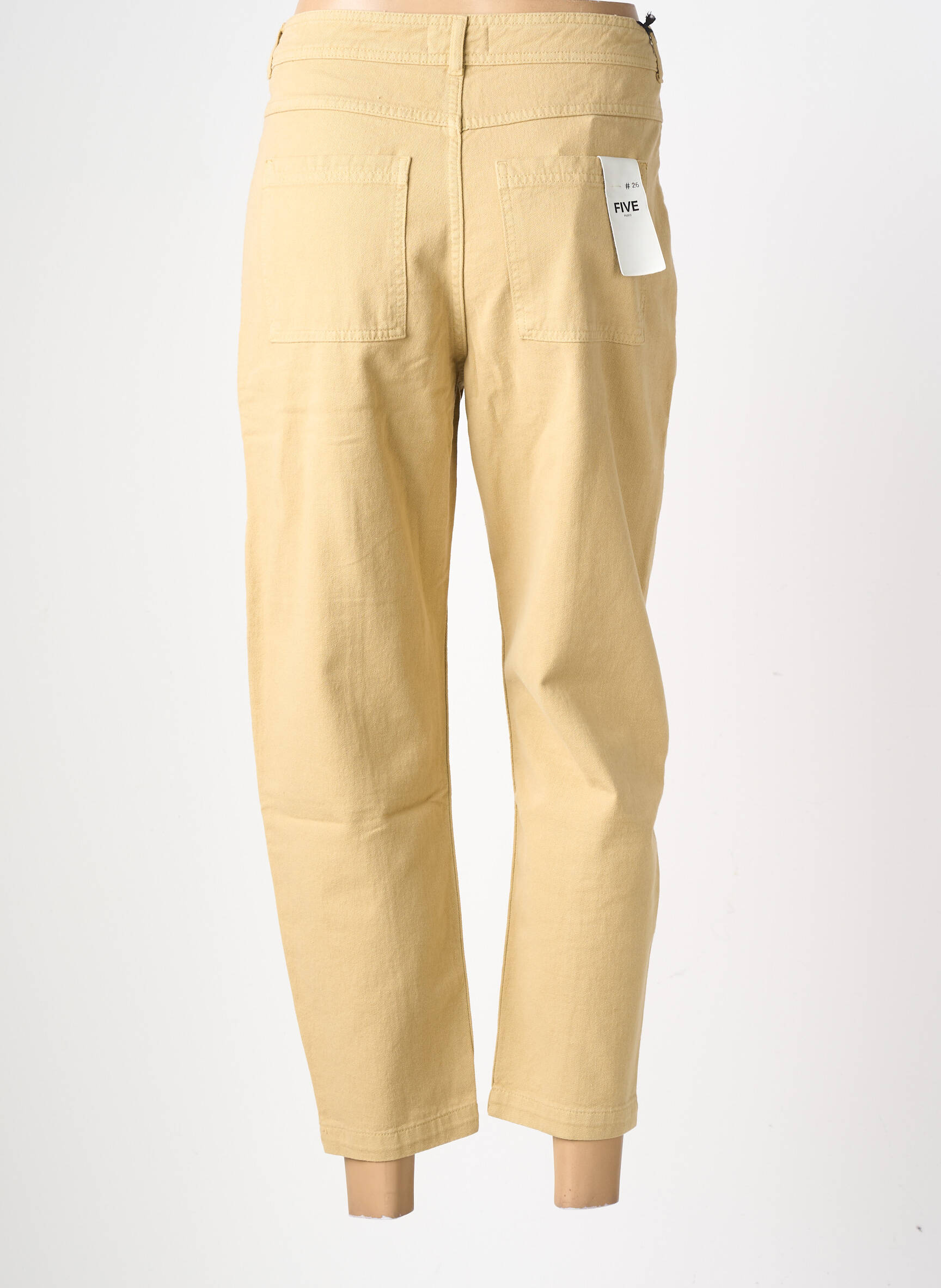 Pantalon 7/8 fermeture zippée sous rabat boutonné taille normale beige FIVE femme