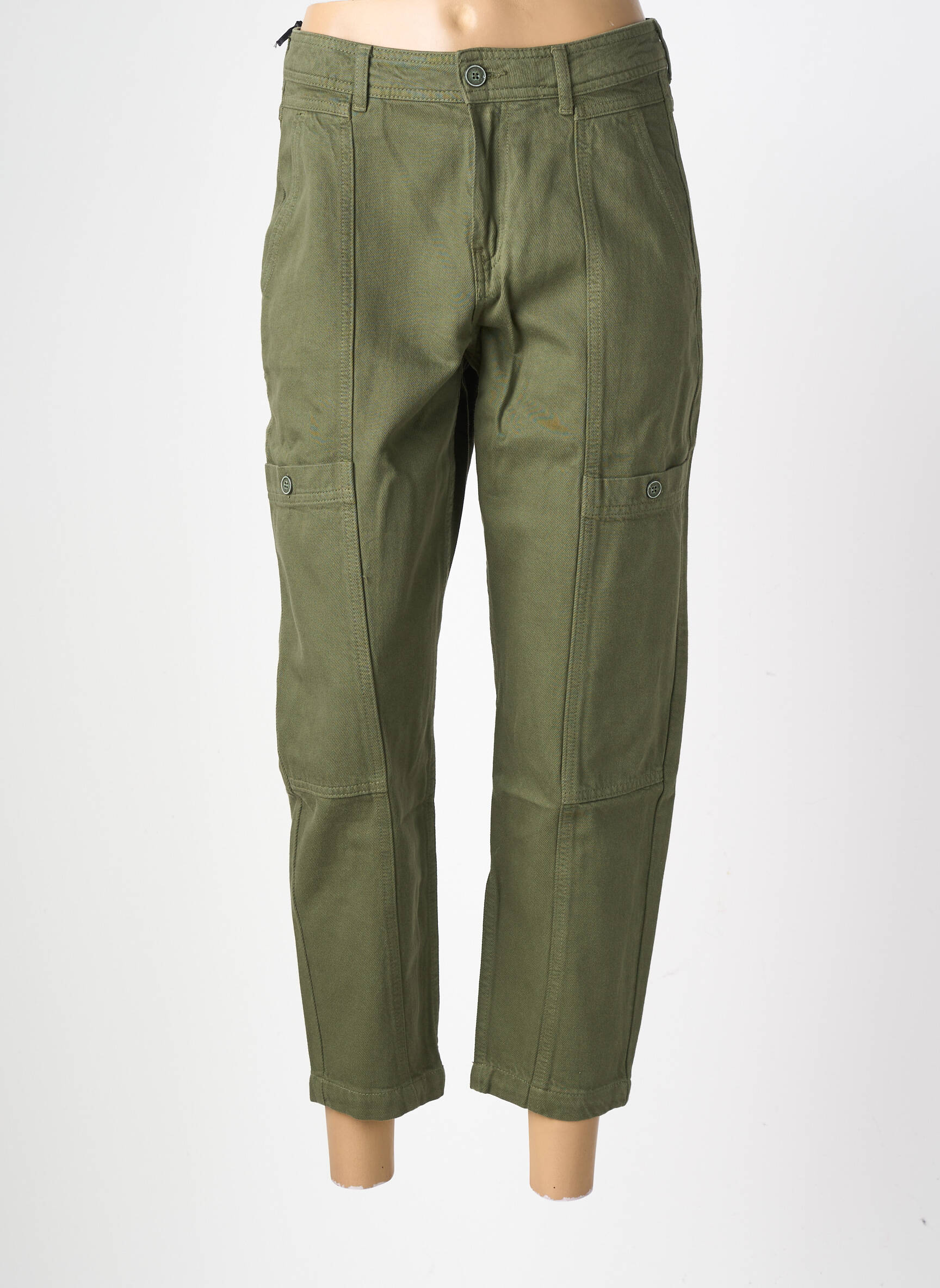 Pantalon 7/8 fermeture zippée sous rabat boutonné taille normale vert FIVE femme