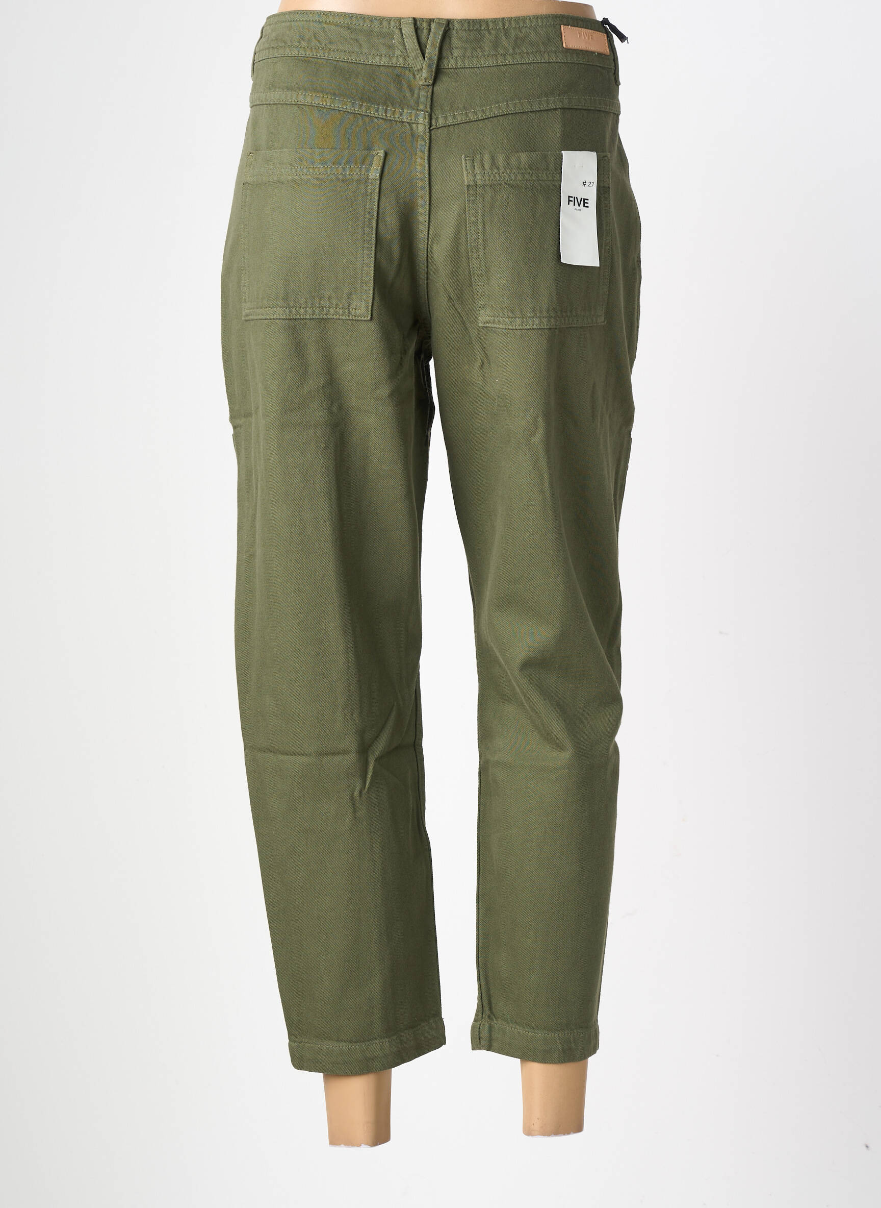 Pantalon 7/8 fermeture zippée sous rabat boutonné taille normale vert FIVE femme