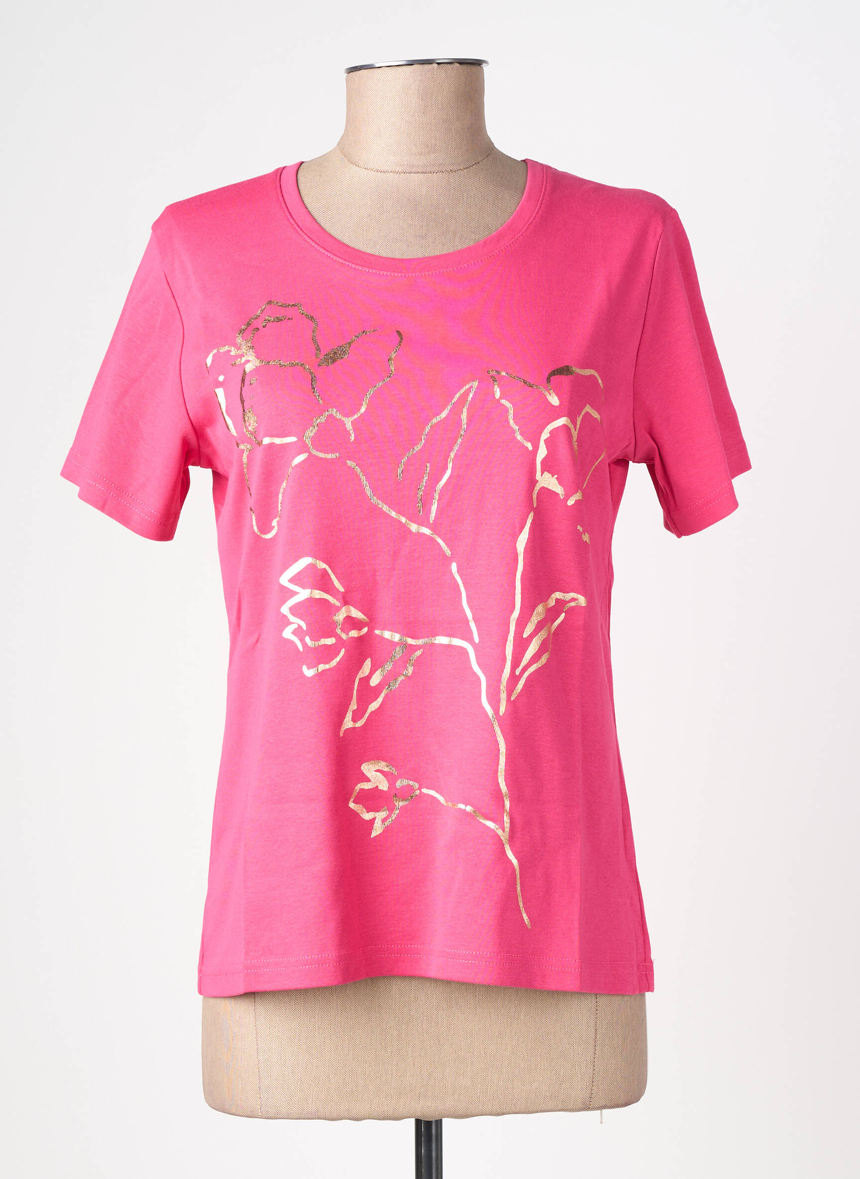 T-shirt sérigraphie manches courtes rose GEVANA femme