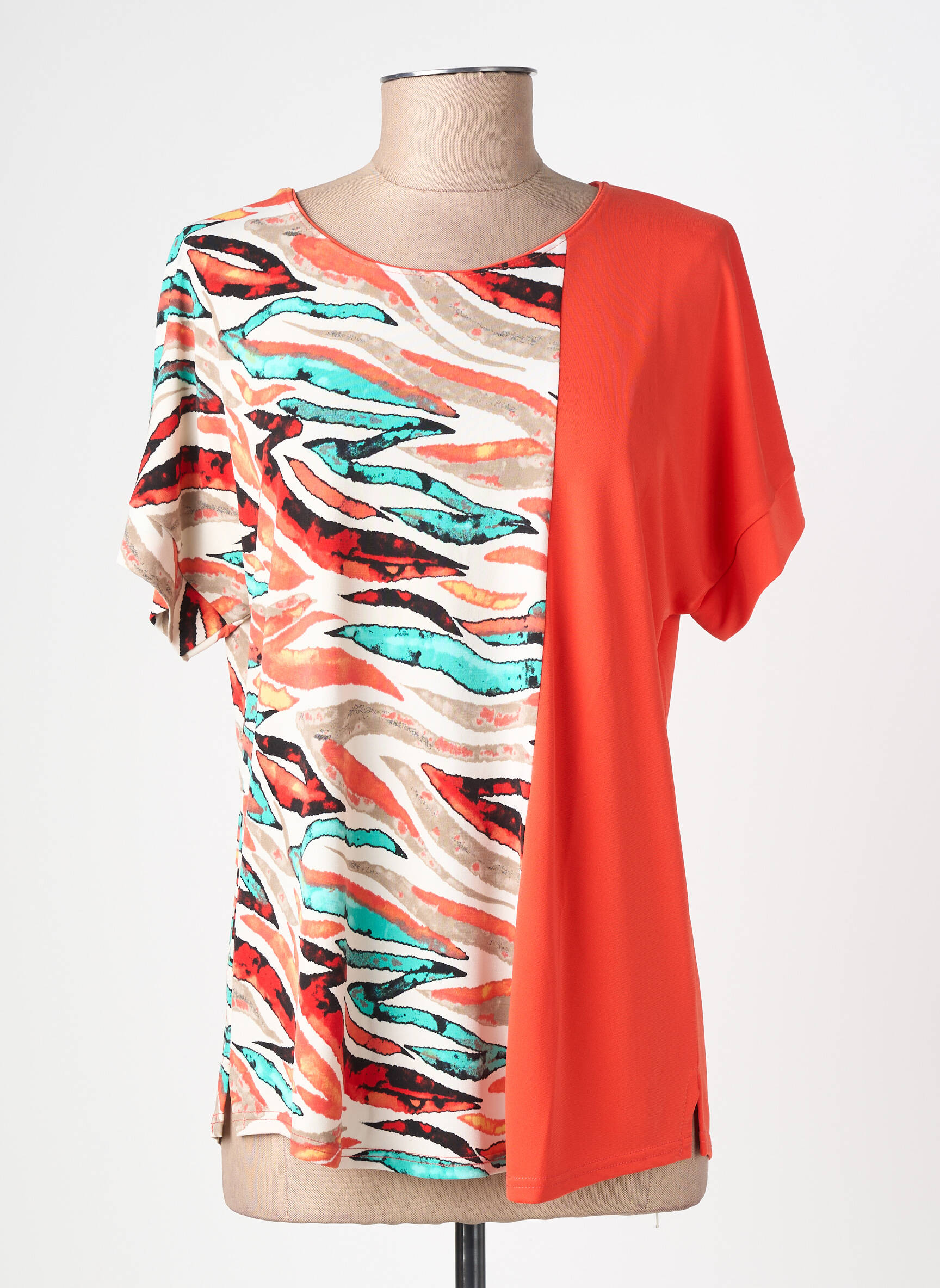 T-shirt imprimé fantaisie manches courtes orange GEVANA femme