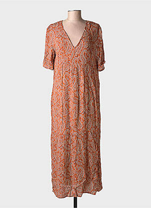 Robe longue imprimé fantaisie manches courtes marron GEVANA femme