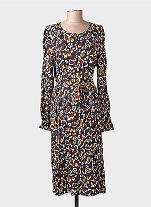 Robe mi-longue imprimé fantaisie manches longues noir GEVANA femme