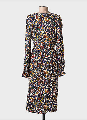 Robe mi-longue imprimé fantaisie manches longues noir GEVANA femme