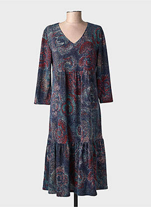 Robe longue imprimé fantaisie manches longues bleu GEVANA femme