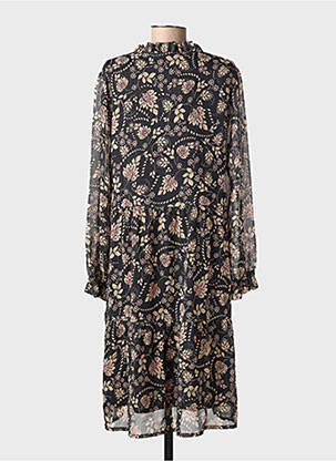 Robe mi-longue imprimé fantaisie manches longues noir GEVANA femme