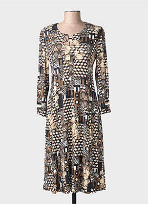 Robe mi-longue imprimé fantaisie manches longues noir GEVANA femme