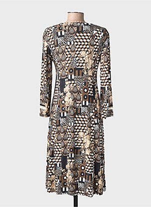 Robe mi-longue imprimé fantaisie manches longues noir GEVANA femme
