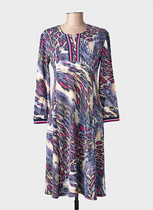 Robe mi-longue imprimé fantaisie manches longues bleu GEVANA femme