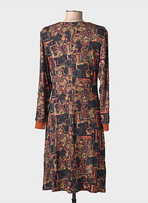 Robe mi-longue imprimé fantaisie manches longues orange GEVANA femme