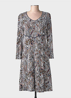 Robe mi-longue imprimé fantaisie manches longues bleu GEVANA femme