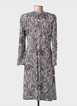 Robe mi-longue imprimé fantaisie manches longues bleu GEVANA femme