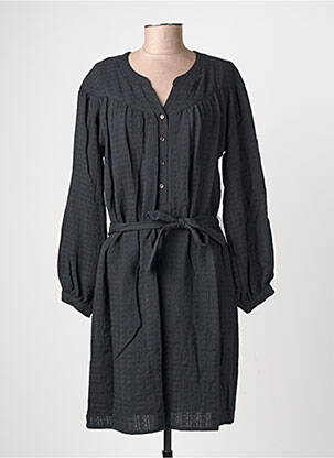 Robe mi-longue tissage crêpe manches longues noir GEVANA femme