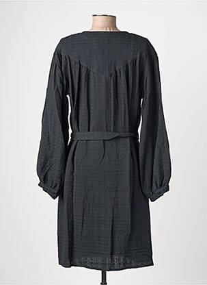 Robe mi-longue tissage crêpe manches longues noir GEVANA femme