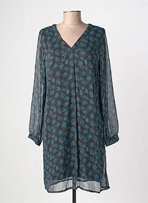 Robe mi-longue imprimé fantaisie manches longues noir GEVANA femme