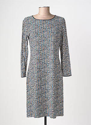 Robe mi-longue imprimé fantaisie manches longues bleu GEVANA femme