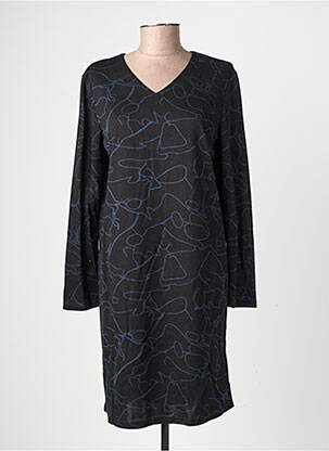 Robe mi-longue imprimé fantaisie manches longues noir GEVANA femme