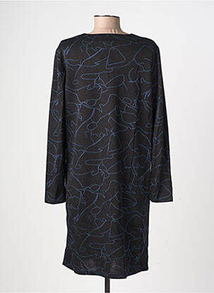 Robe mi-longue imprimé fantaisie manches longues noir GEVANA femme