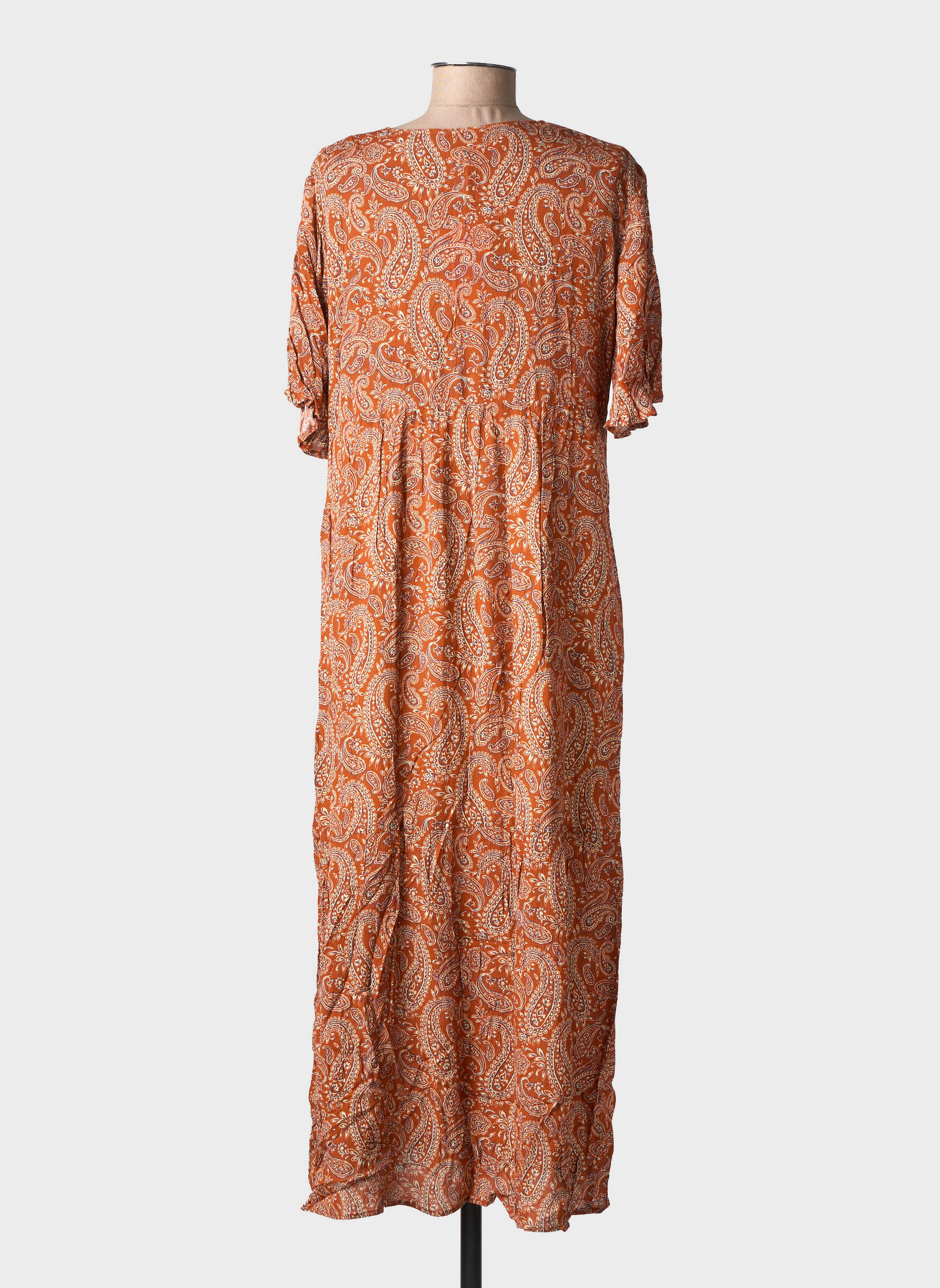 Robe longue imprimé fantaisie manches courtes marron GEVANA femme