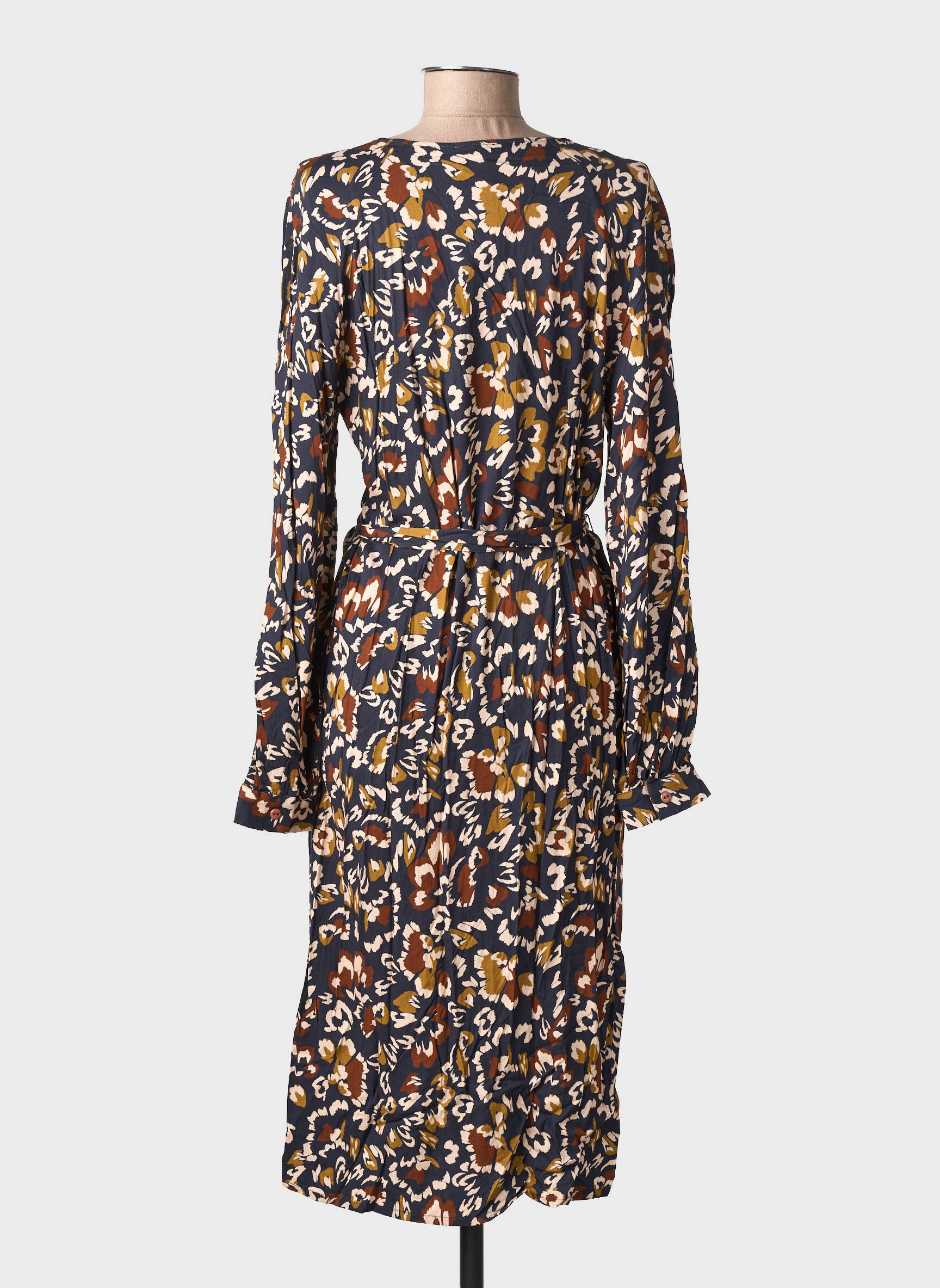 Robe mi-longue imprimé fantaisie manches longues noir GEVANA femme