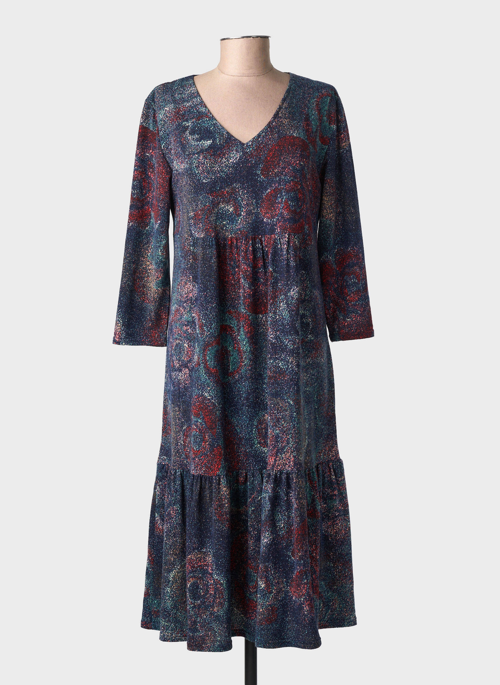 Robe longue imprimé fantaisie manches longues bleu GEVANA femme