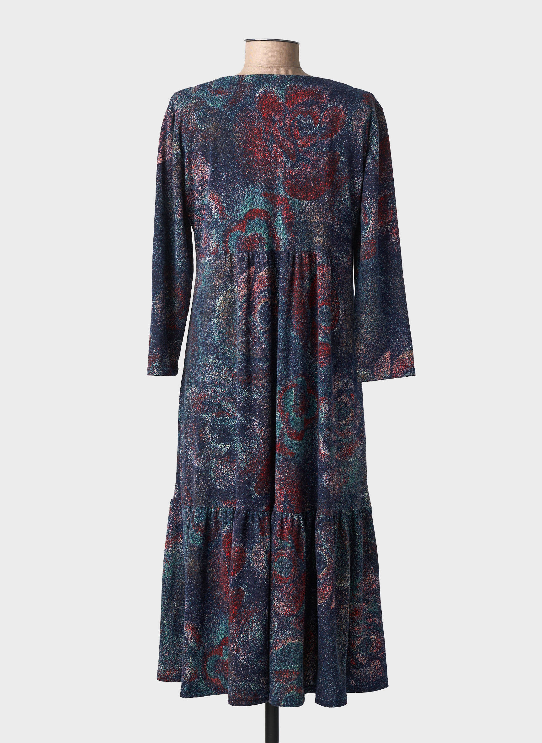 Robe longue imprimé fantaisie manches longues bleu GEVANA femme
