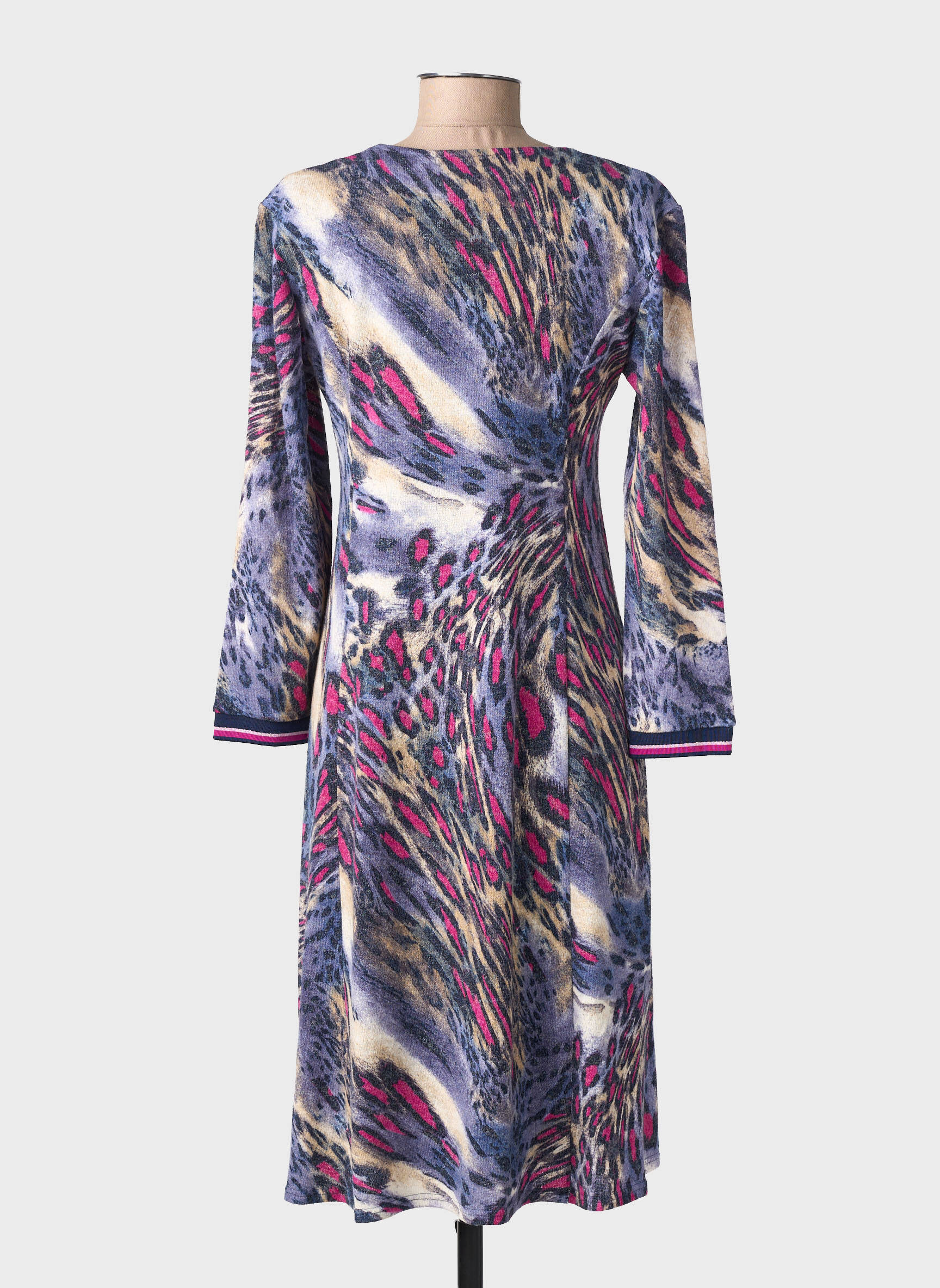Robe mi-longue imprimé fantaisie manches longues bleu GEVANA femme