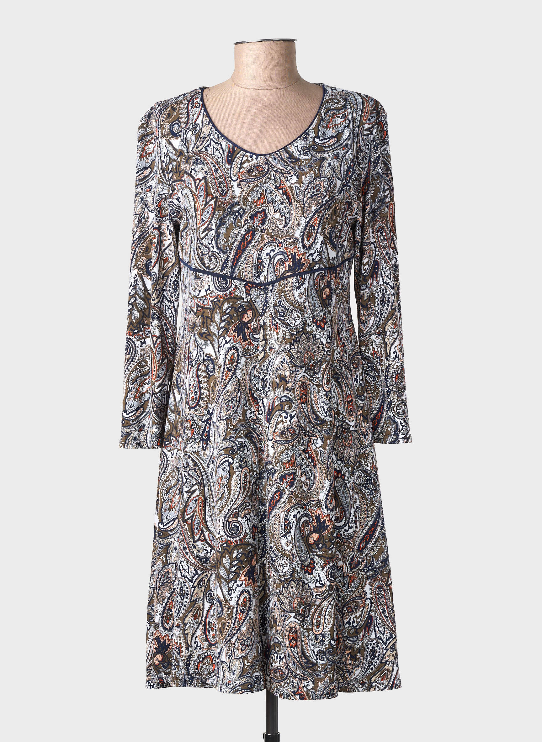 Robe mi-longue imprimé fantaisie manches longues bleu GEVANA femme