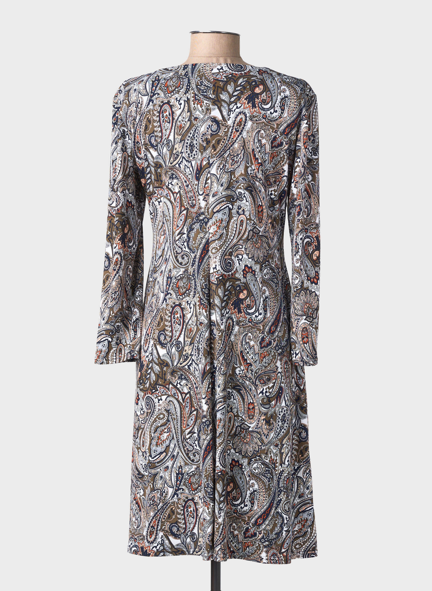 Robe mi-longue imprimé fantaisie manches longues bleu GEVANA femme