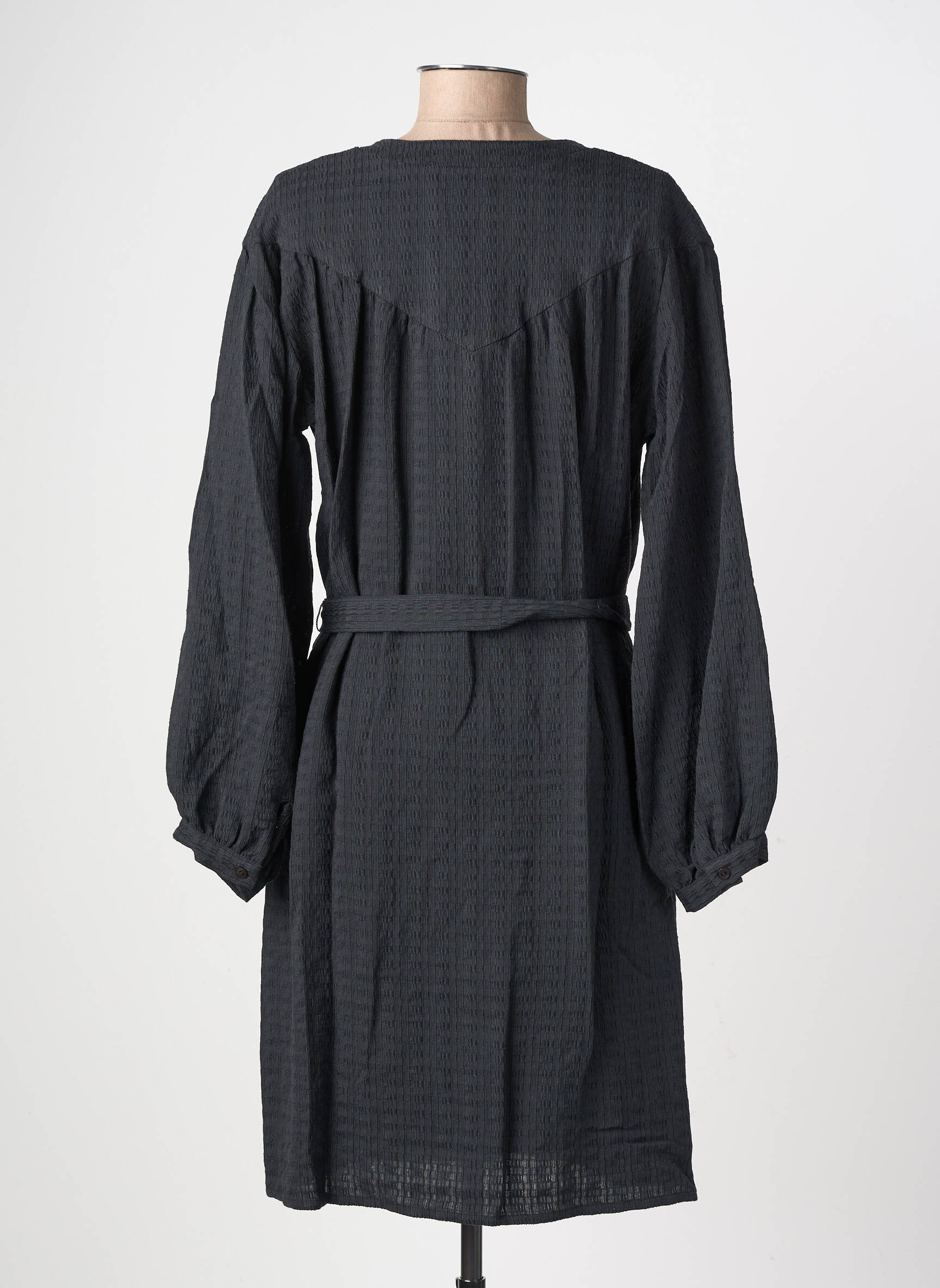 Robe mi-longue tissage crêpe manches longues noir GEVANA femme
