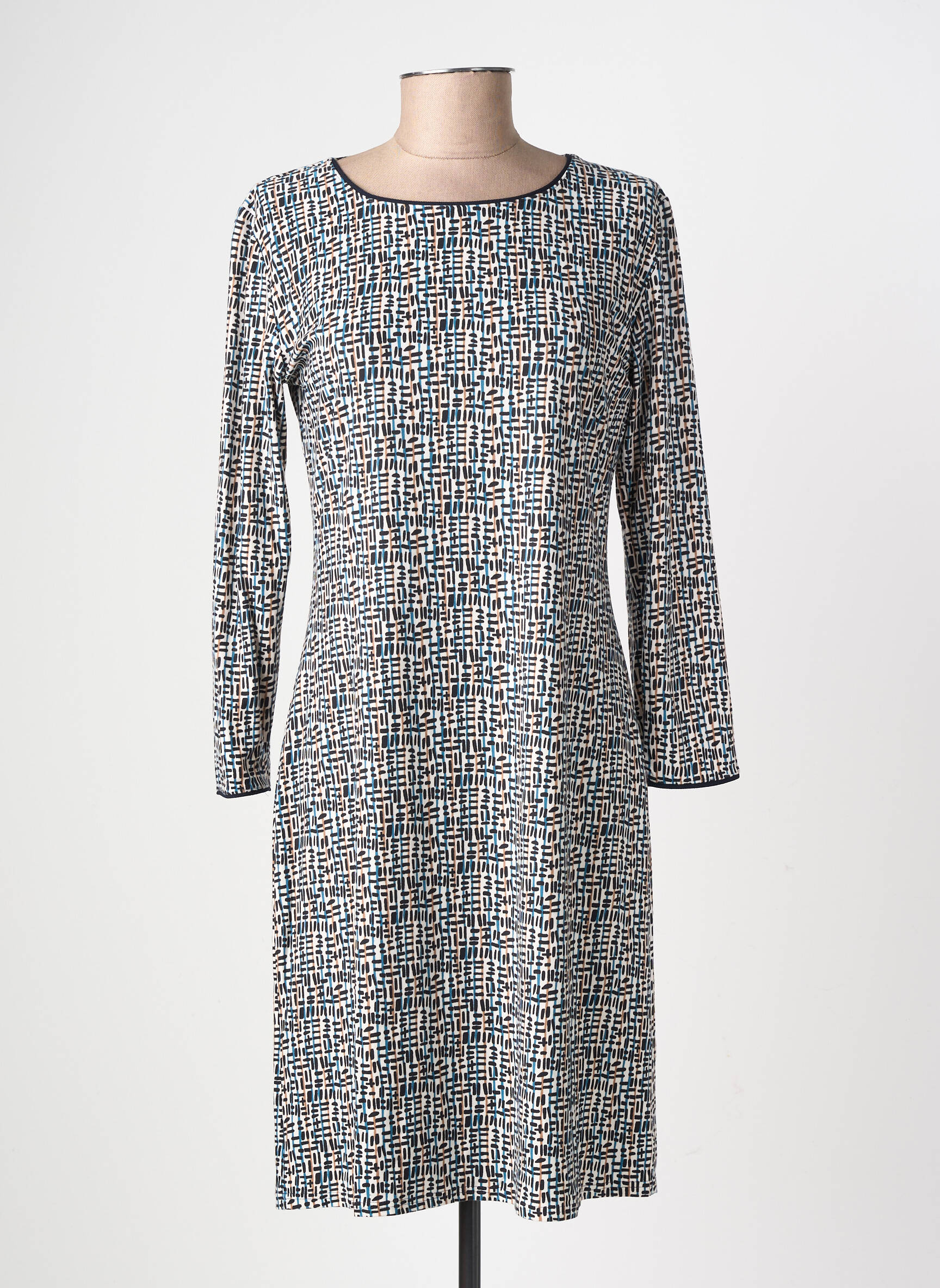 Robe mi-longue imprimé fantaisie manches longues bleu GEVANA femme
