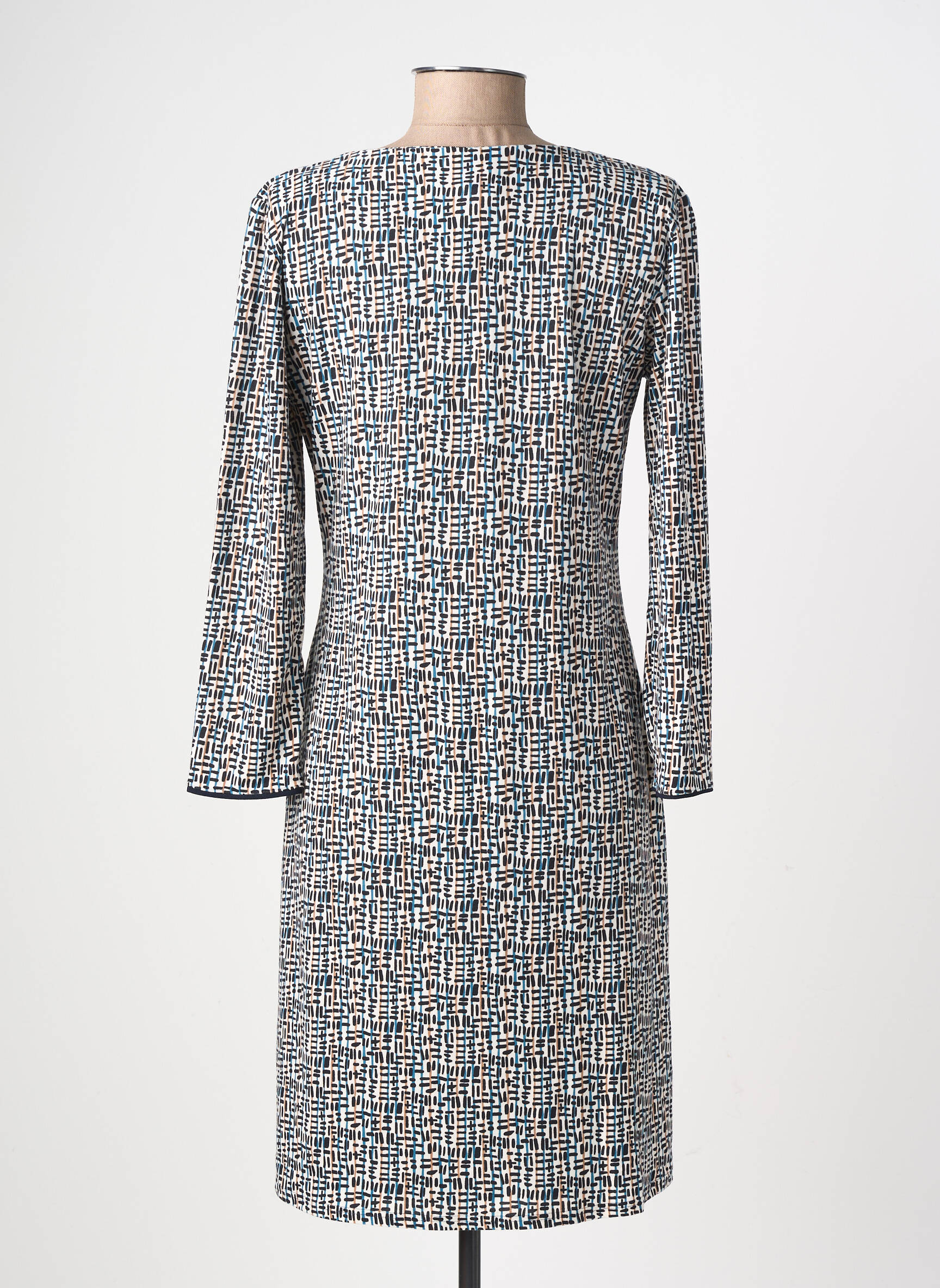 Robe mi-longue imprimé fantaisie manches longues bleu GEVANA femme