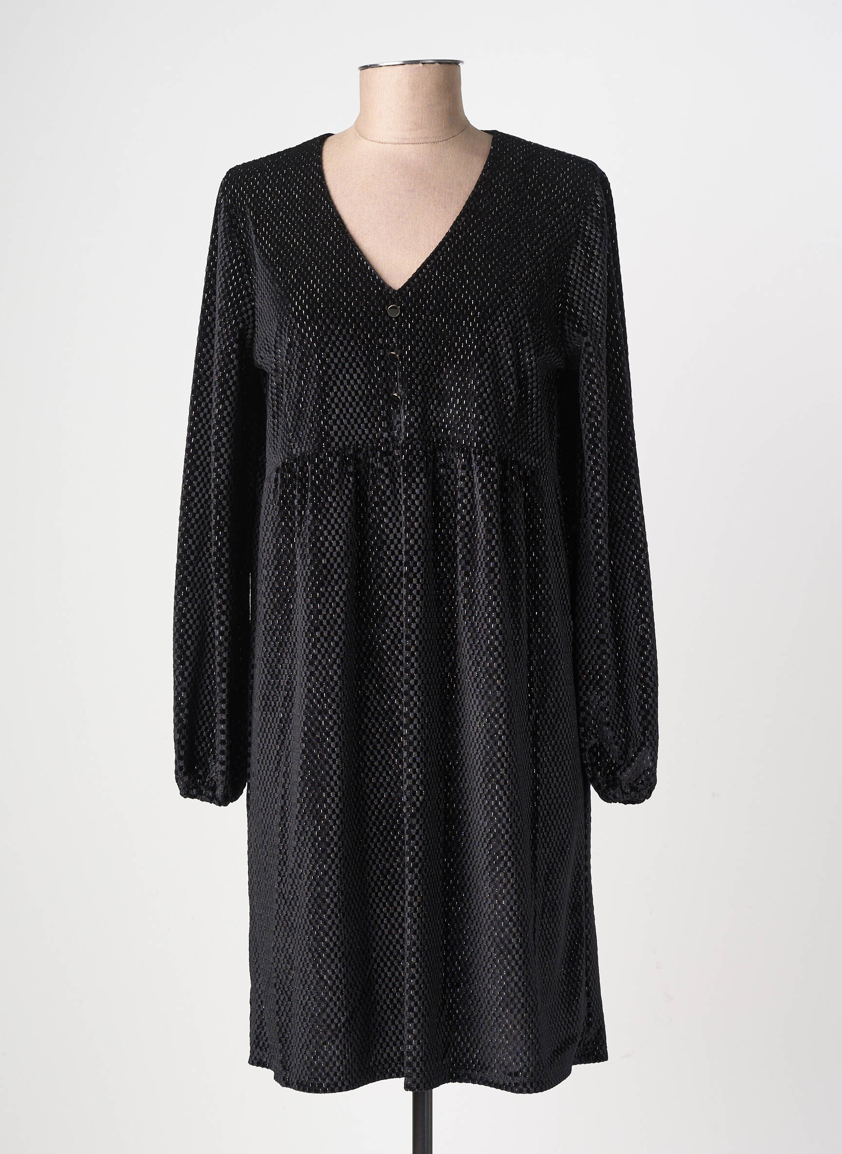 Robe mi-longue manches longues manches longues noir GEVANA femme
