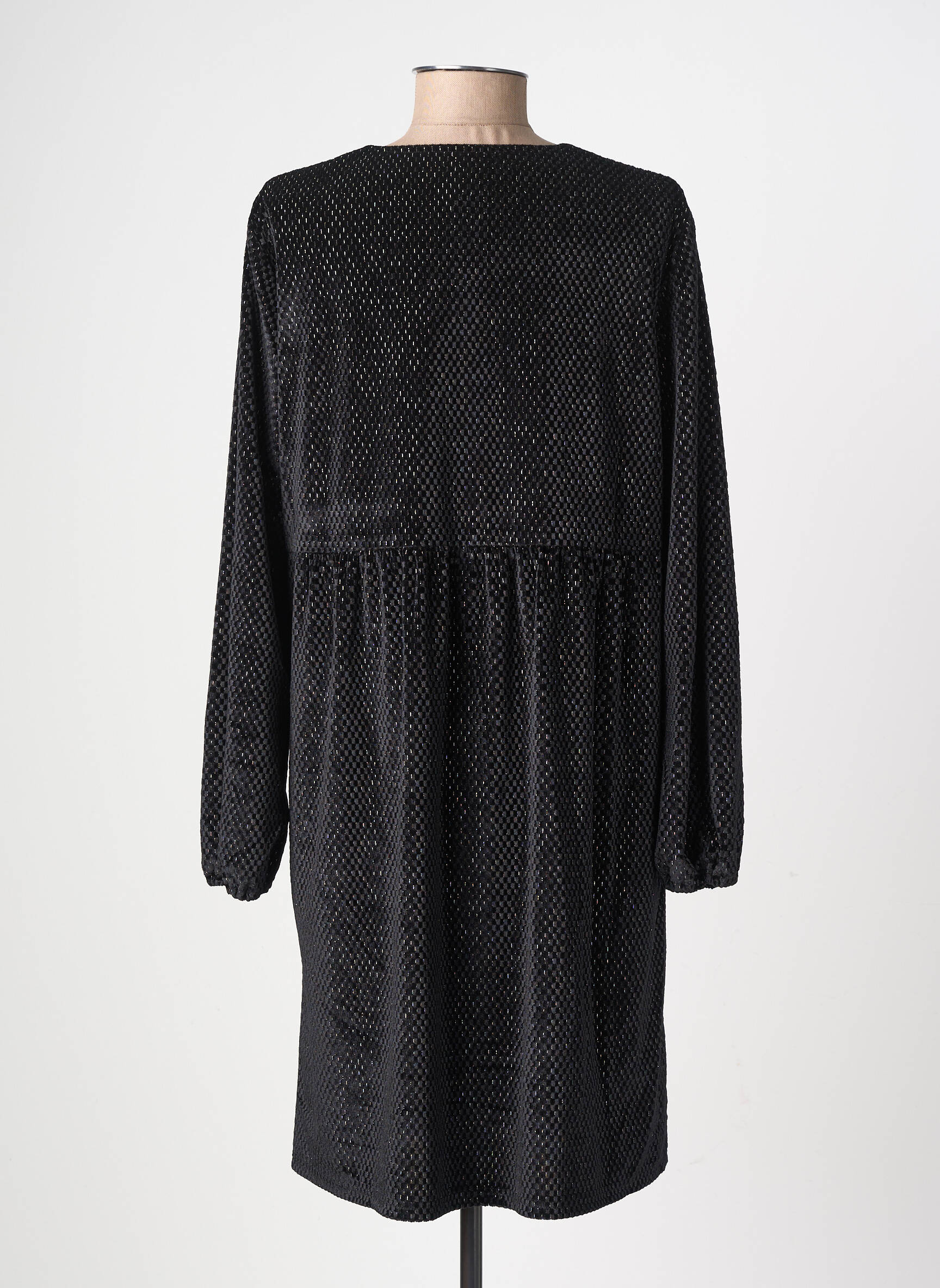 Robe mi-longue manches longues manches longues noir GEVANA femme