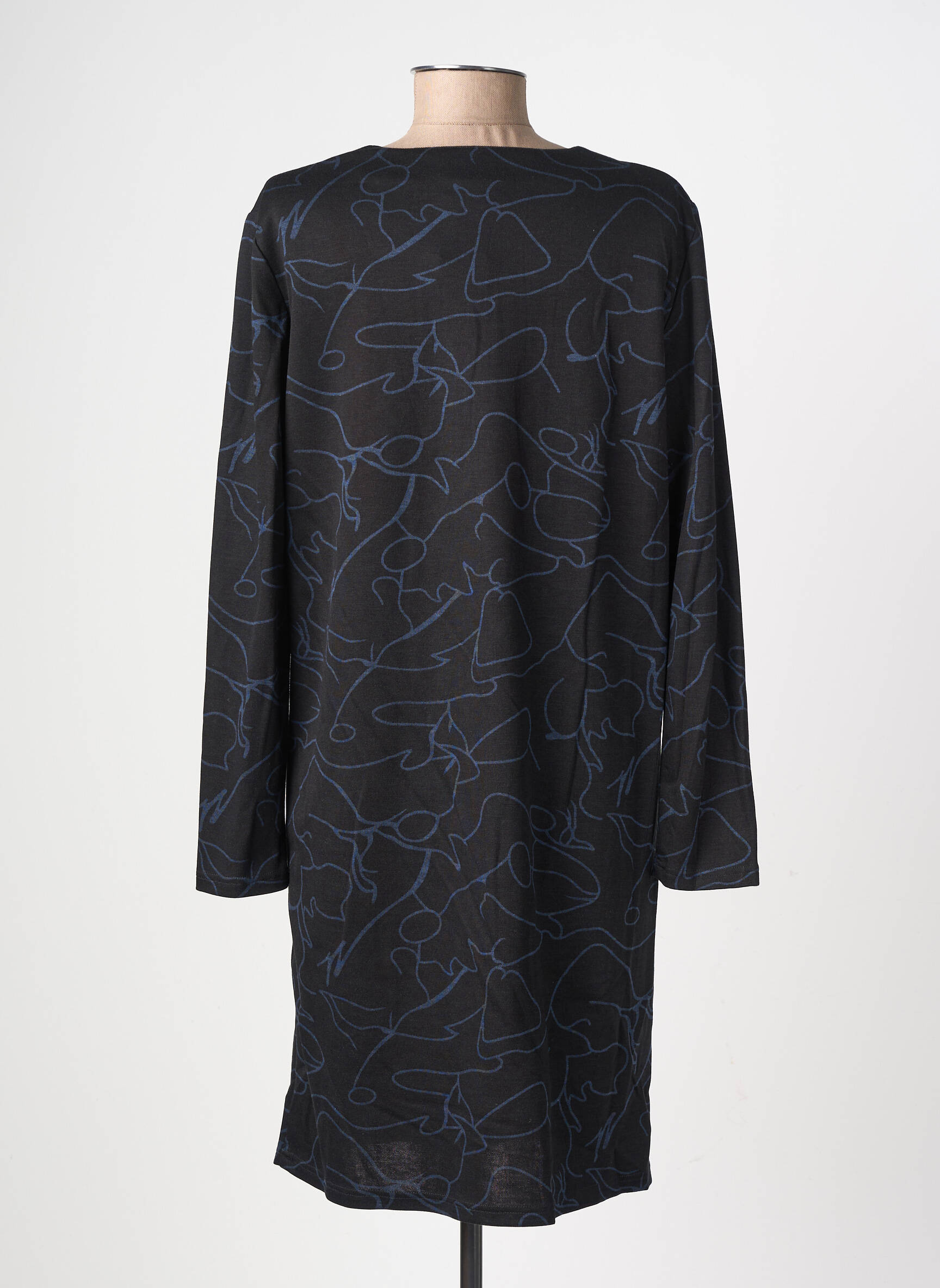 Robe mi-longue imprimé fantaisie manches longues noir GEVANA femme